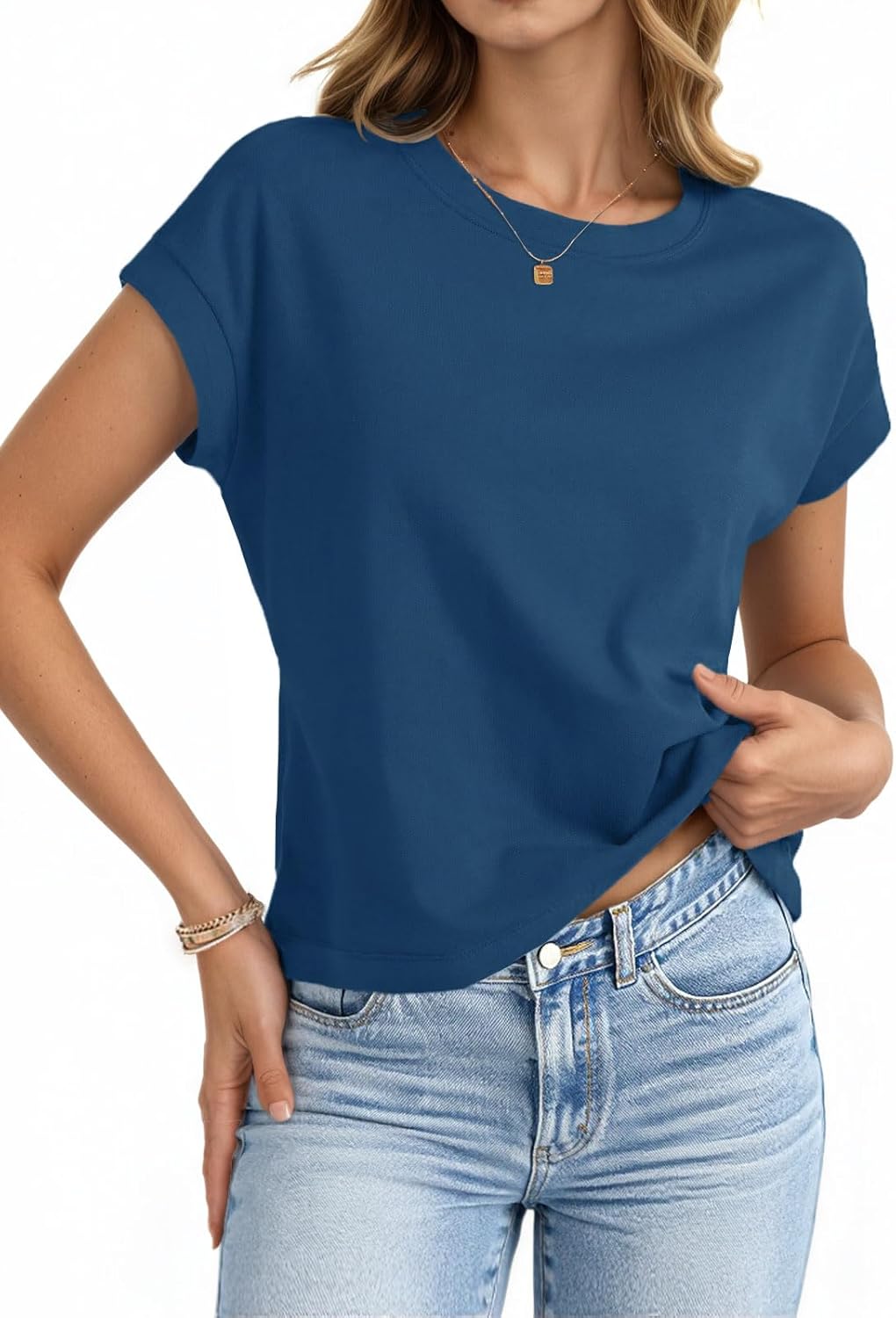 UNCLECAT Womens Crop Tops Cap Sleeve Cropped T Shirts Crewneck Loose Fit Short Sleeves Tees Summer Fashion Clothes