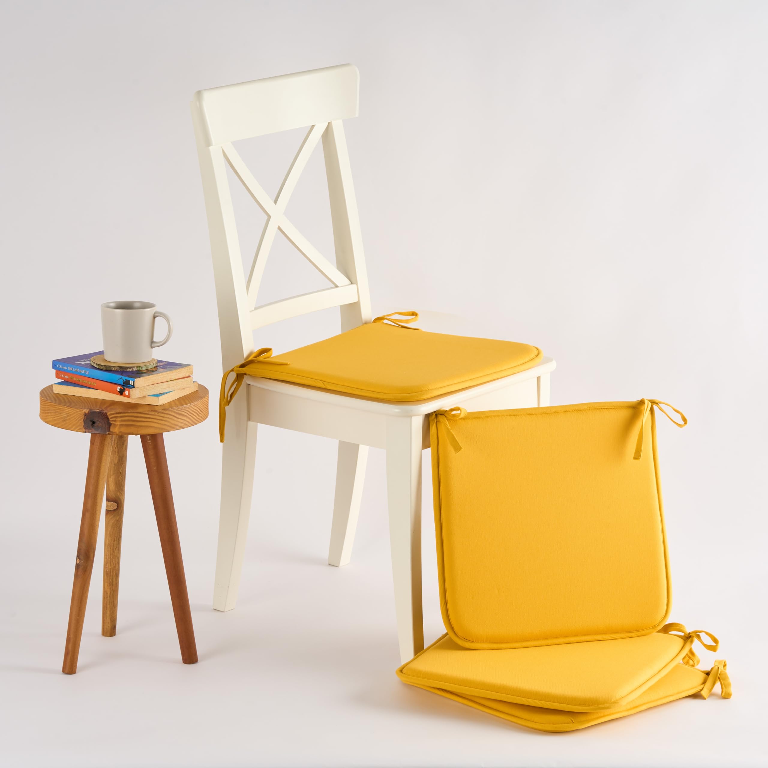 Premium Foam Chair Pad with High-Density Fill|Chair Cushion Pad|Square Chair Pad Mustard Yellow 40 x 40 x 2.5 CM (Pack of 4)-image-27