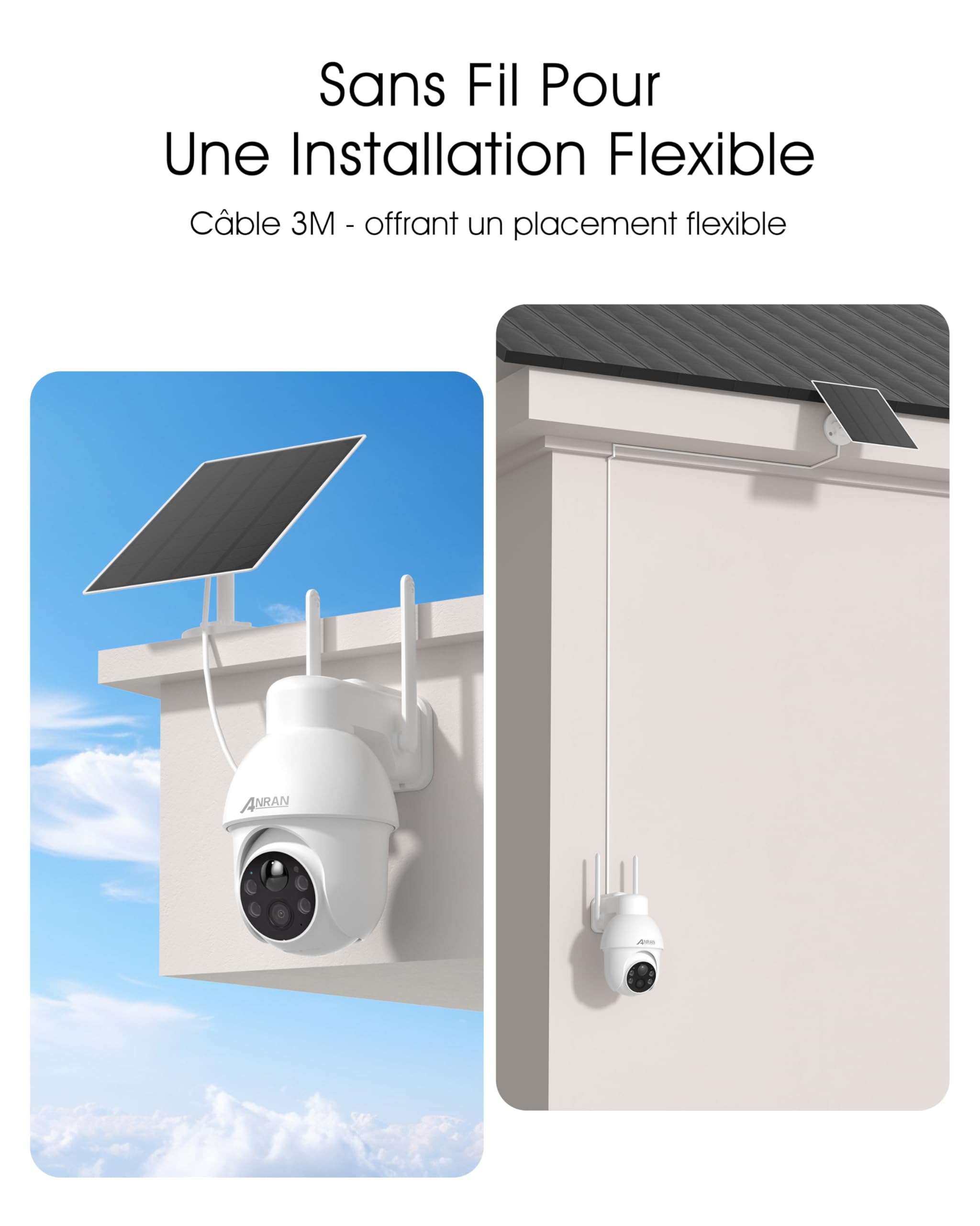 ANRAN 5MP PTZ Caméra Surveillance WiFi Exterieure sans Fil Solaire, Vision Nocturne Couleur 30m avec 4 Lumières Blanches, HD 2560 x 1920 Détection de Mouvement sur Audio Bidirectionnel, Q03 Max Blanc