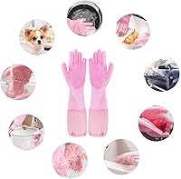 Vista 2 de Guantes de aseo para mascotas, guantes de limpieza, guantes de goma natural para lavar platos, de silicona de alta densidad, cepillo de frutas