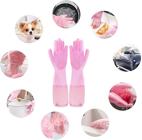 Miniatura 2 de Guantes de aseo para mascotas, guantes de limpieza, guantes de goma natural para lavar platos, de silicona de alta densidad, cepillo de frutas,