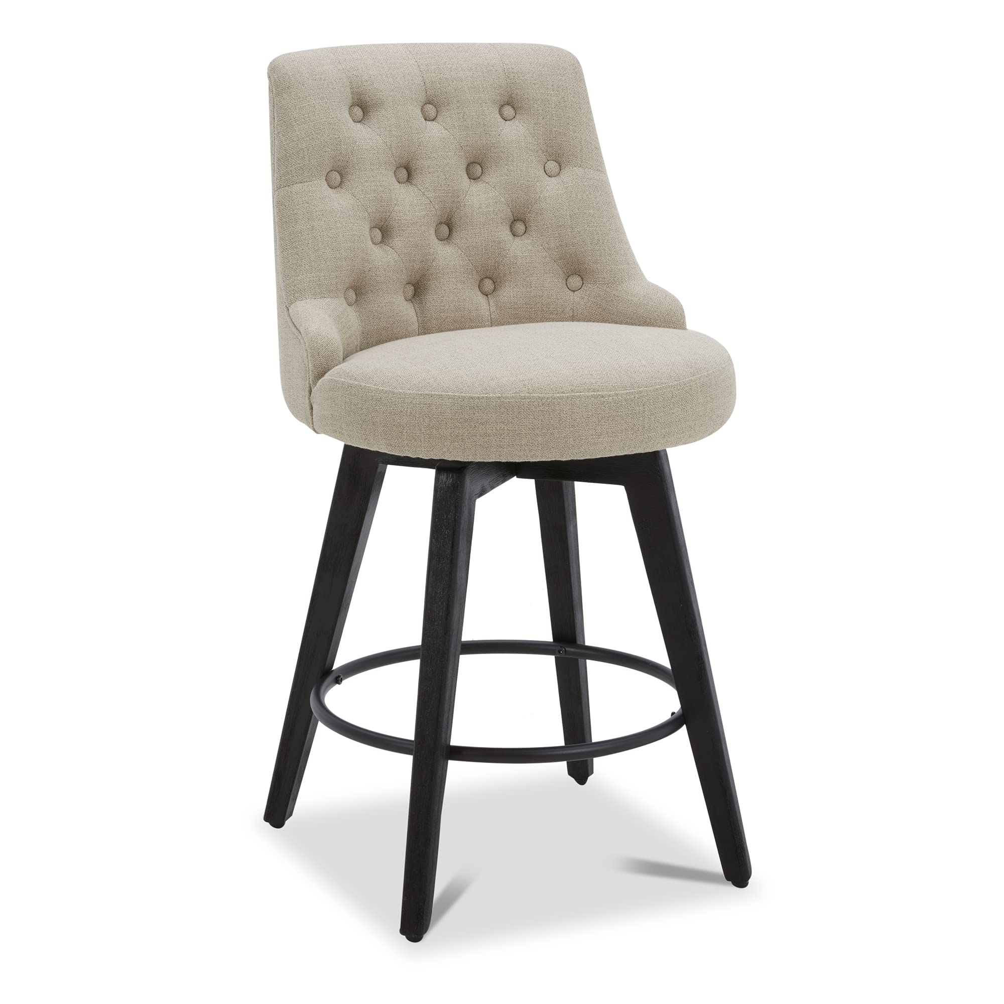 Watson & Whitely Counter Height Bar Stools, Performance Fabric Upholstered Modern Swivel Barstool with Back, Solid Wood Legs, 26" H Seat, Tan