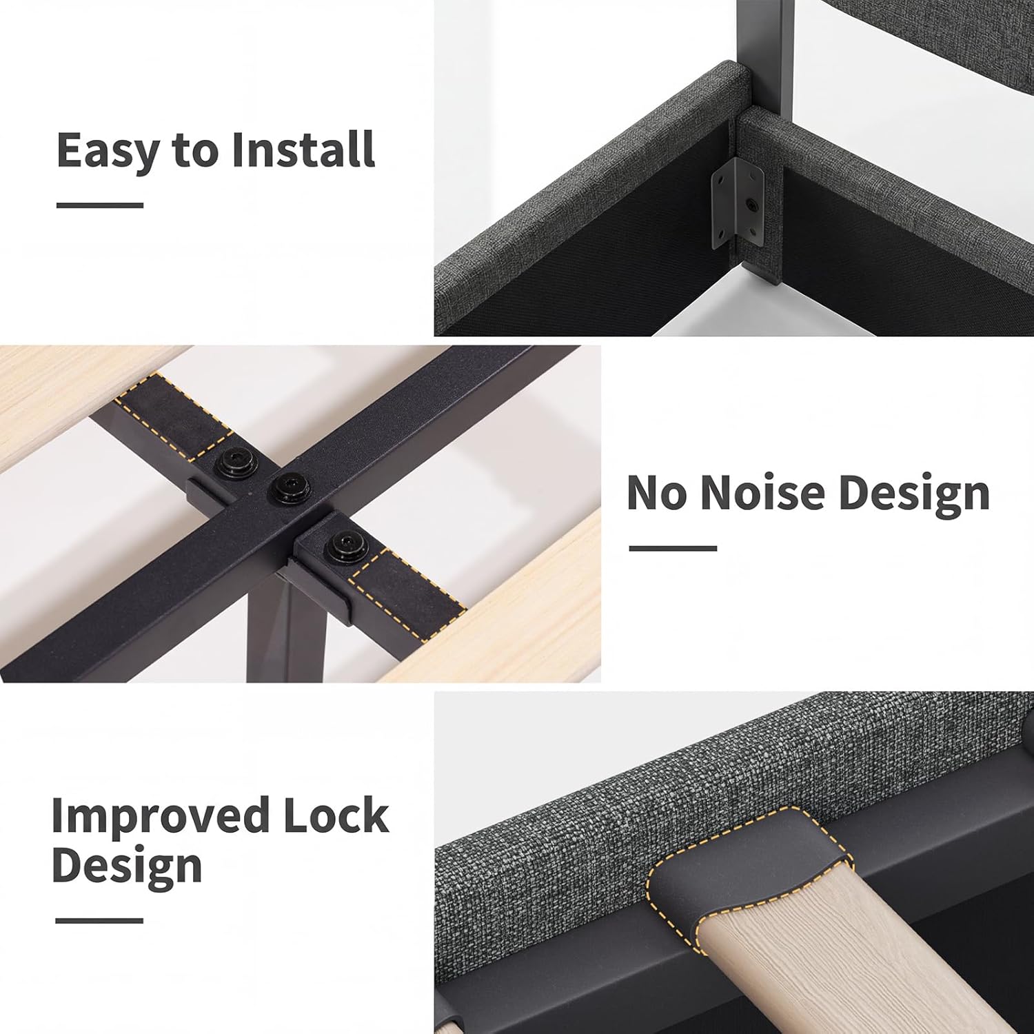 MALOL Bed Frame, Queen Bed Frame with Headboard & Storage, No Box Spring Needed, Metal Platform Bed Frame with 4 Storage Drawers, Built-in Charging Station, Led Light, Wood Bed Frame, Dark Grey