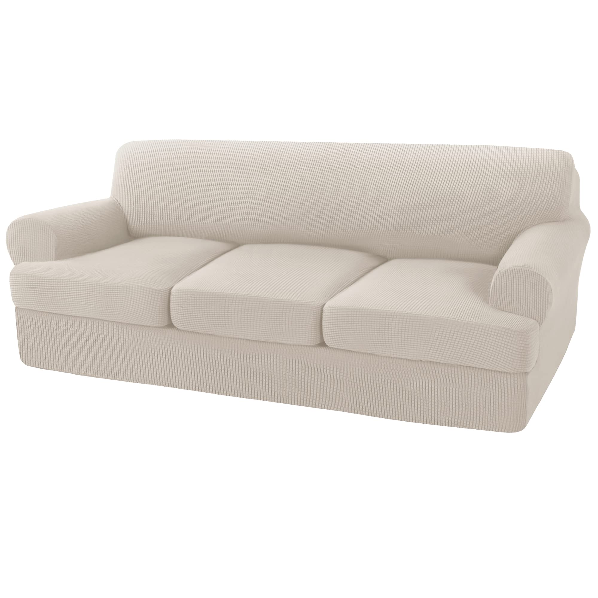 4 Pieces Sofa Covers T Cushion Sofa Slipcovers for 3 Cushion Couch Cover Stretch Sofa Slip Cover Furniture Covers with 3 Individual T Cushion Seat Covers, Machine Washable(3 Cushion Sofa,Island Fossi)