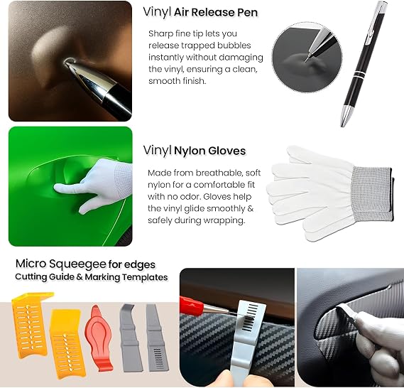 Vinyl Wrap Tool Kit Car Wrap Kit Vehicle Wrapping Tools with Felt Squeegee Utility Knife Magnetic Holders Gloves PPF Tools Stick Tucking for Wraps Automotive Window Tint Tool Installation