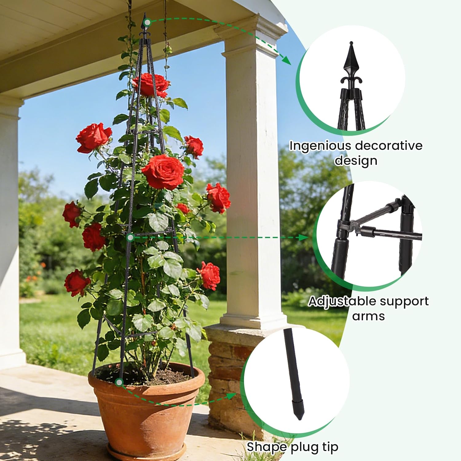 FOLLOOK Garden Trellis for Climbing Plants Outdoor, 67" Tall Cucumber Trellis Tomato Plant Support for Climbing Vine, for Raised Bed, Black, 1 Pack