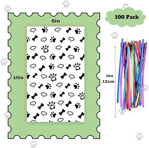 Miniatura 2 de COQOFA 100 bolsas de regalo de celofán de hueso de pata de perro de 6 x 10 pulgadas, bolsas de regalo de fiesta, bolsas de galletas de caramelo