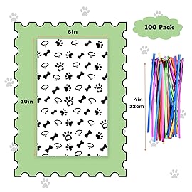 Coqofa 100 Pcs 6X10 Dog Paw Bone Cellophane Treat Bags - Clear Candy Cookie Bags with Twist Ties for Pet Treat Party Favor - Black