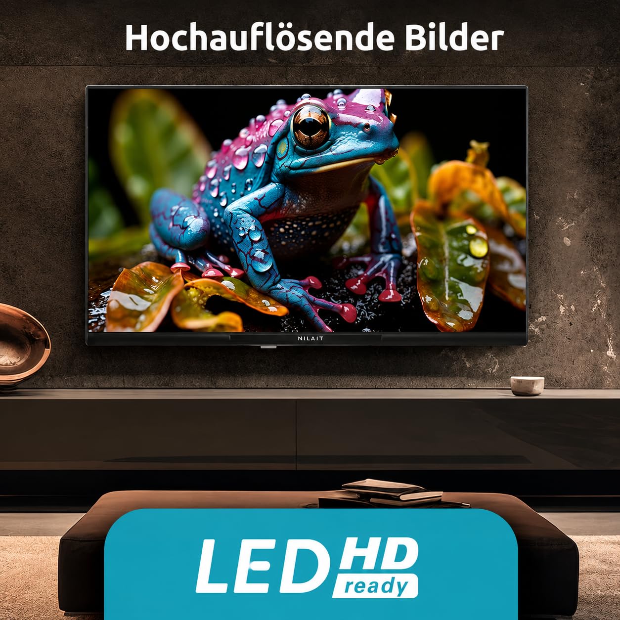 Nilait Prisma 32HC7002N 32 Zoll LED HD Ready Fernseher, Rahmenlos, kompakter Fernseher für Küche, Schlafzimmer und Büro (Schwarz, ohne Smart TV) [Energieeffizienzklasse E]