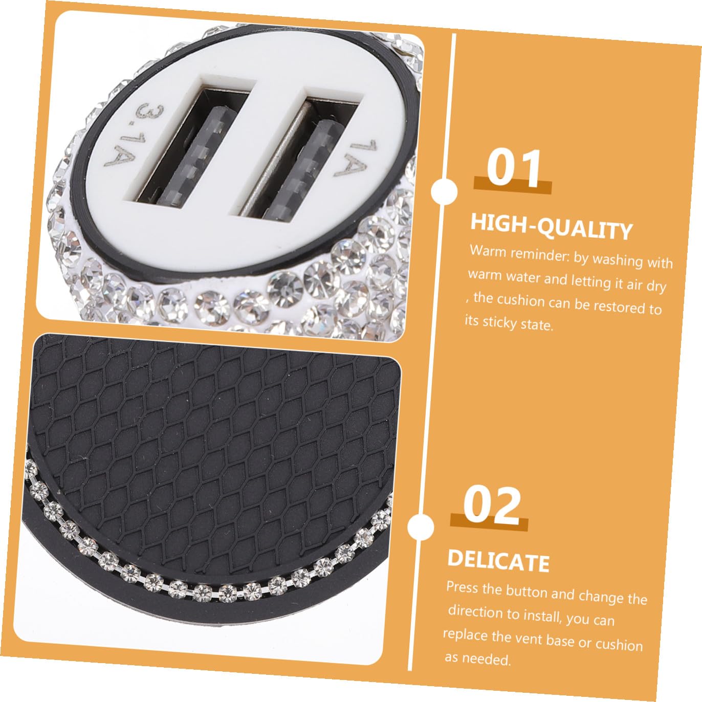 Accessori per Auto Pulsante di Accensione Strass Anello e Supporto per Telefono Girevole