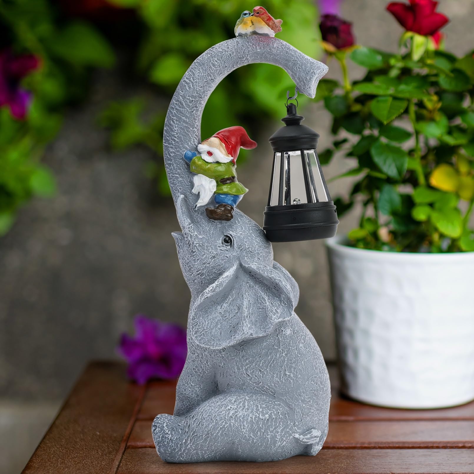 Cuteefun Elefante Solar Jardín Estatua Ornamento al Aire Libre, Figuras de Animales de Jardín con Luz Solar, Resistente a la Intemperie Durable para Yard Lawn, Regalos de Cumpleaños para Mujeres