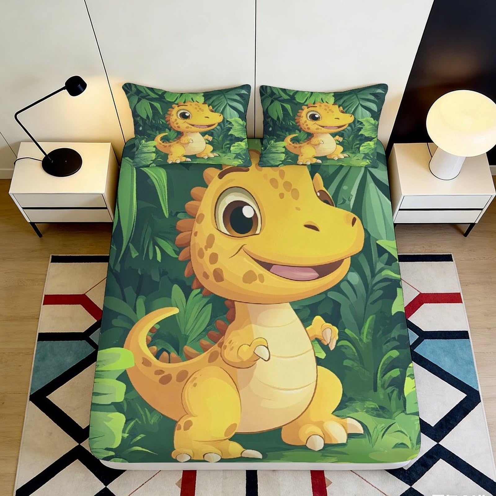 Jqzkxnhpbr Style-9 3D Printed Cartoon Dinosaur Fitted Sheet Microfiber Soft Anti-Slip Jungle Animal Bed Cover For Bedroom Guest Room 90X200x25cm