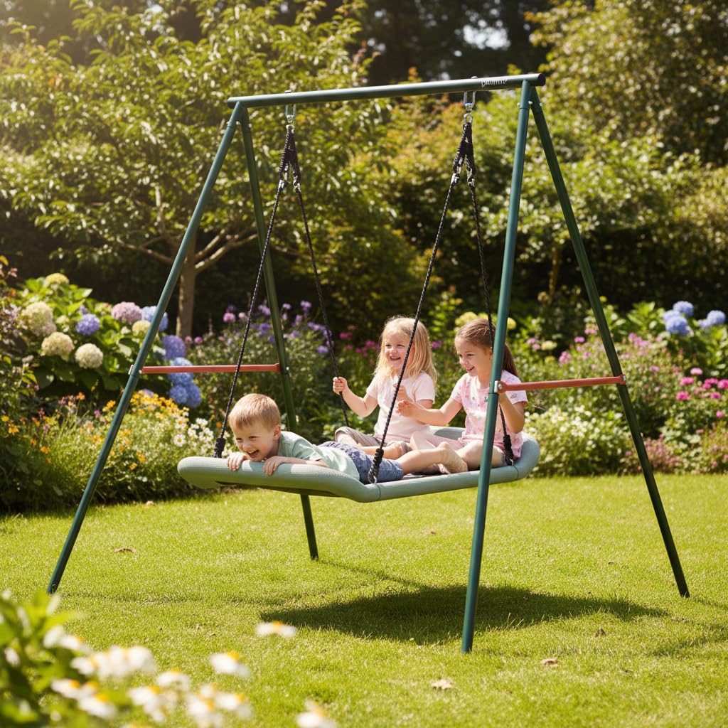 Plum Play - Altalena a 2 posti per bambini, robusta struttura in metallo, per un massimo di 2 bambini, peso massimo 100 kg, dai 3 anni in su, con tasselli inclusi