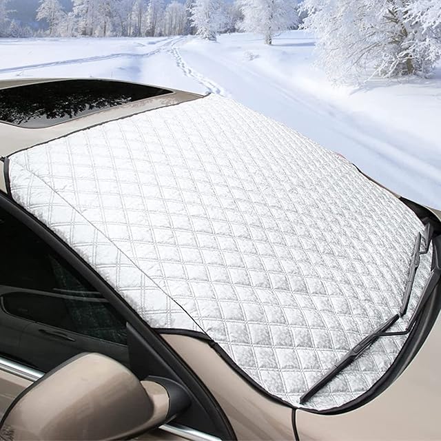 FREESOO Car Windscreen Frost Cover- Window Screen Cover for Winter- Car Snow Cover- Windshield Ice Cover- Front Window Ice Cover- Windshield Cover B-145X103CM