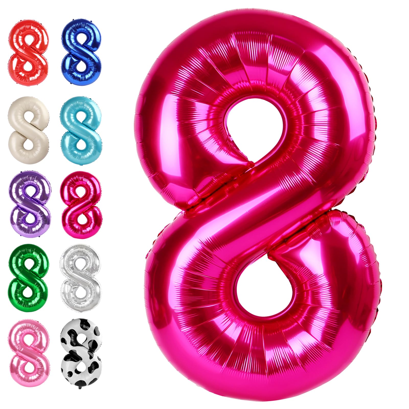 Hot Pink Foil Number 8 Balloon 40 Inch, Helium Mylar Eight Number 8 18 28 38 48 58 80 88 Birthday Balloons, 8th Hot Pink Women Men Wedding Anniversary