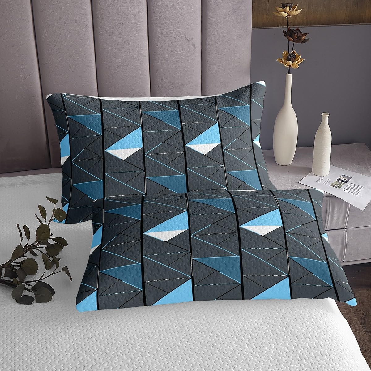 Erosebridal Blue Grey Triangle Quilt Set Queen Size for Kids Teens Adults,Geometric Coverlet Set,Abstract Art Bed Cover Bedroom Decor,Modern Bedspread Set