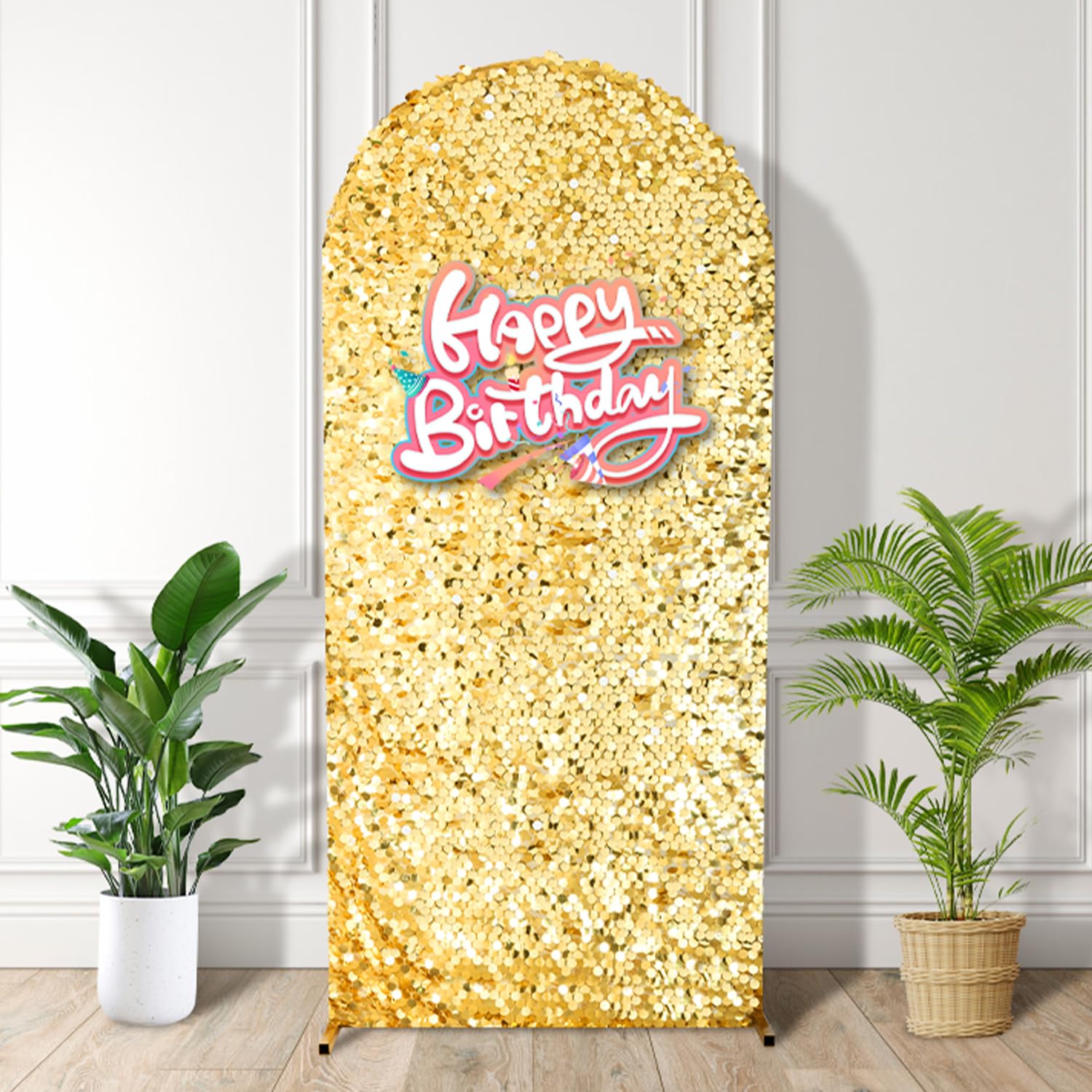 SaitiMade Copertura per fondale ad arco con paillettes dorate, 1,8 m | Copertura per archi di nozze, copertura rotonda per sfondo Chiara per feste di compleanno, cerimonie, baby shower, banchetti