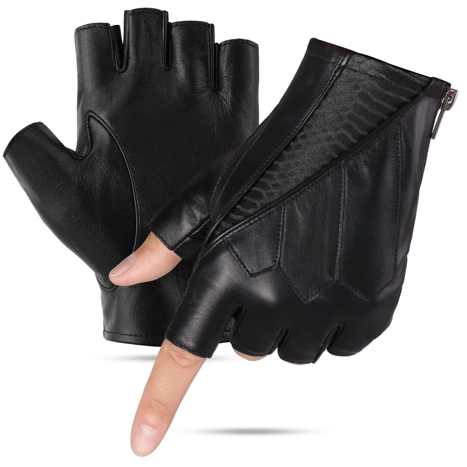 GSG SINCE 1998GSG Men's Genuine Leather Fingerless Gloves Half Finger Sheepskin Gloves Unlined M16515