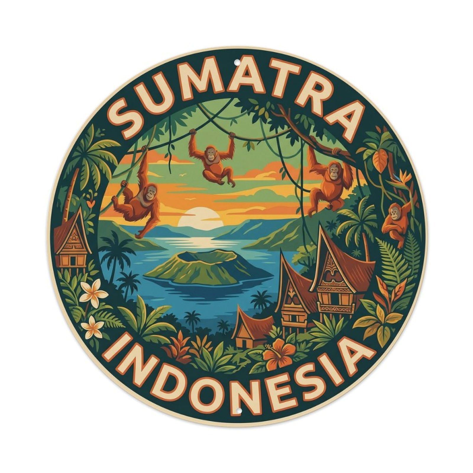 Vintage Travel Indonesia Sumatra Orangutan Vintage Metal Tin Sign Plaque Wall Decor for Cafe, Club Bar, Office, Garden Metal Poster 8x8Inch