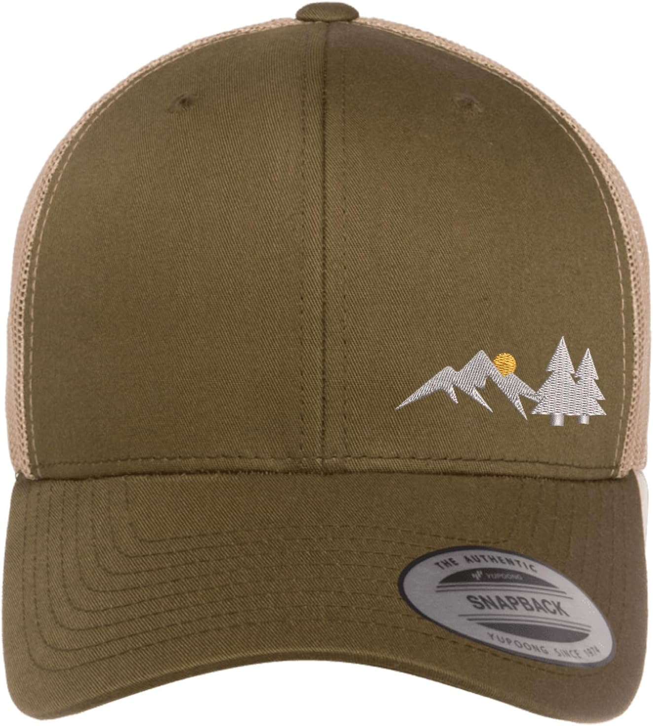 Embroidered Mountain Moon Trucker Hat – Mesh Back Snapback Cap for Men & Women, Outdoor Nature Baseball Hat