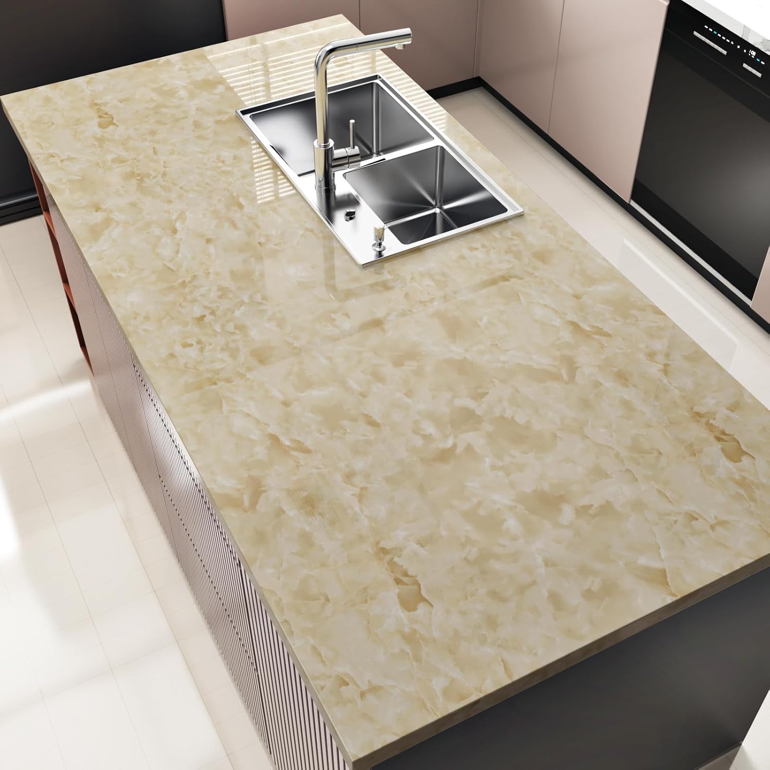 Beige Marble Contact Paper Peel and Stick Removable Wallpaper 15.8"x118" Kitchen Peel and Stick Countertops Waterproof Marble Wallpaper Modern Self Adhesive Contact Paper for Walls Counter Top Vinyl
