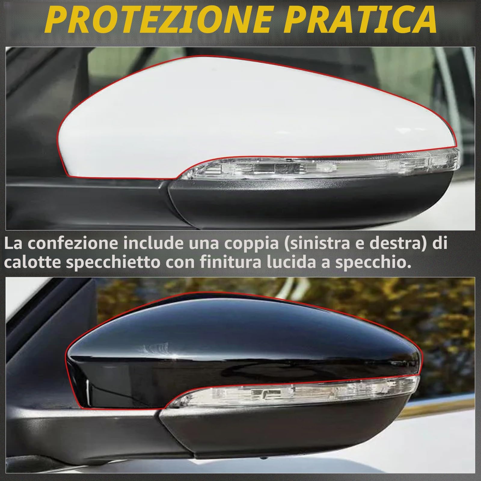 Copertura per specchietto retrovisore, ricambi, cassa dello specchio, tappi per specchietto per Volkswagen Golf 8 MK8 (2019-2025), nero lucido