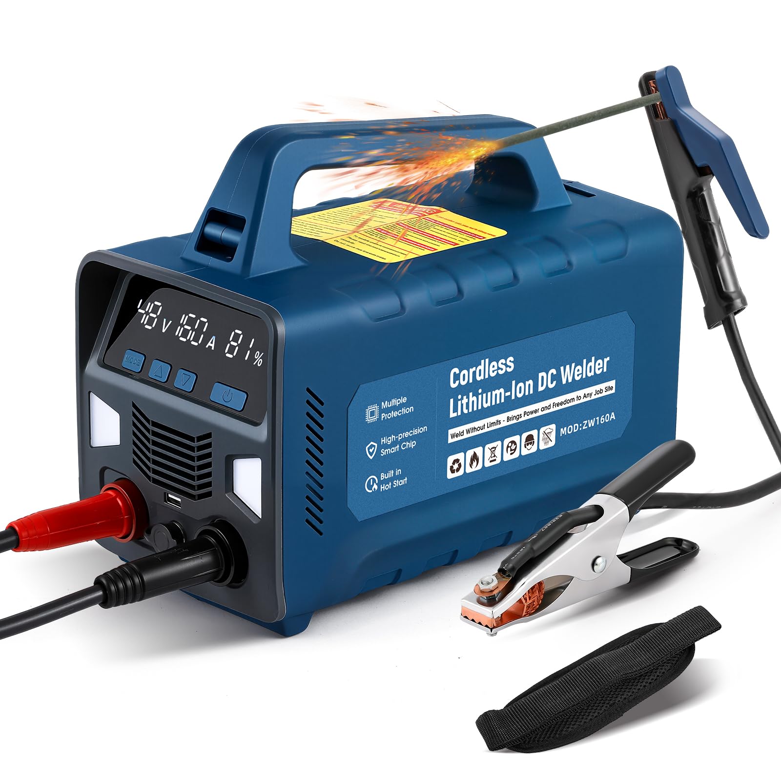 Antstone 2nd Gen Cordless Welding Machine 14.4Ah Built-in Battery Powered Welder LED Work Light USB Port 160A MMA ARC Welder Hot Start IGBT Inverter