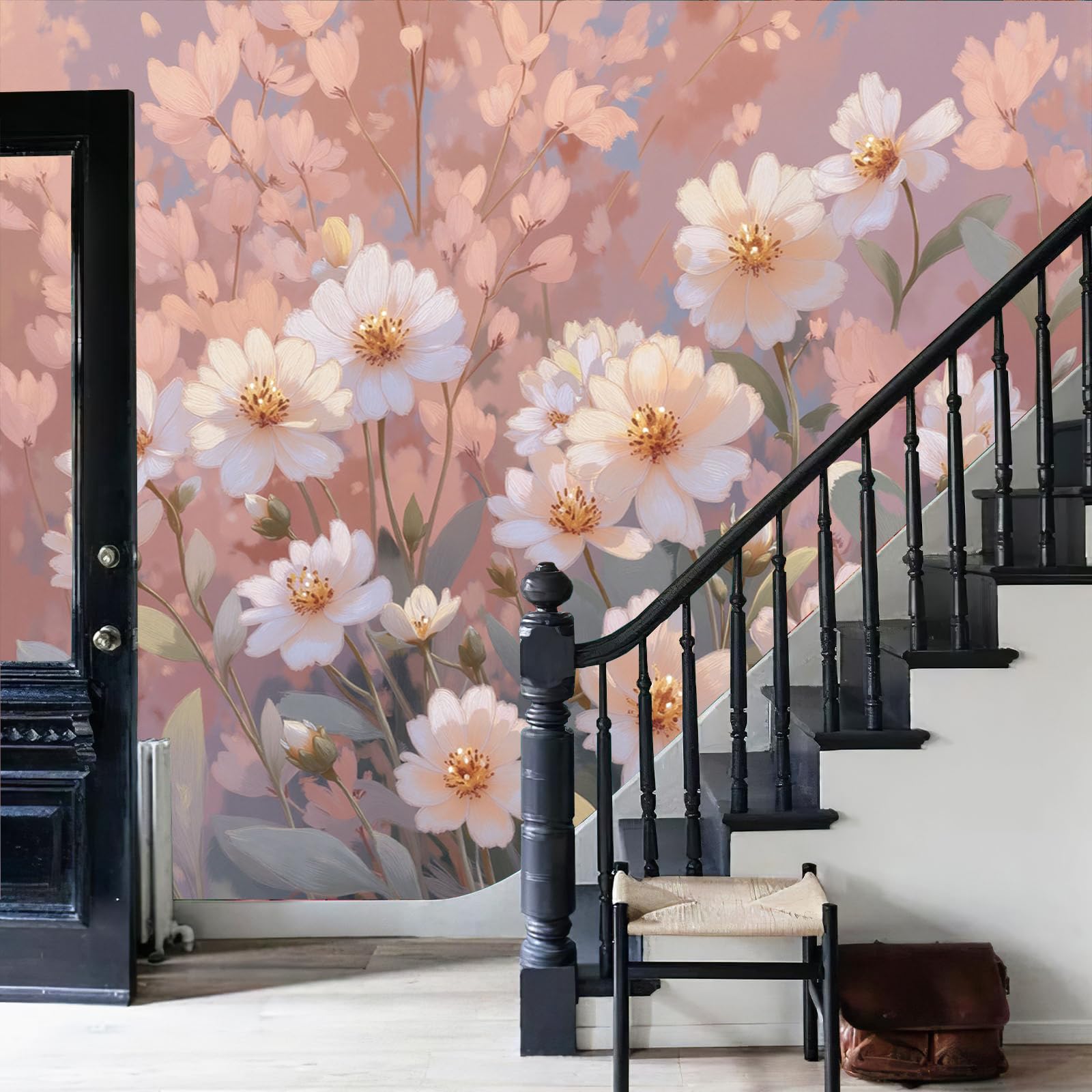 Papier Peint Panoramique En Soie Rose Blush - Floral Rêveur - 250X175Cm - Revêtement Mural Décoration Paysage Végétal Décoration Tapisserie Wallpaper Muraux Photo Salon Chambre