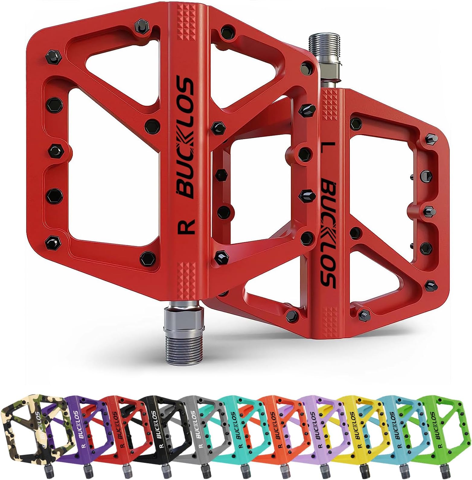 BUCKLOS Mountain Bike Pedals MTB Pedals Flat, Adult Bicycle Road Bike Large Platform Nylon Non-Slip Pedal for Gravel Bike/Hybrid Bike 9/16"