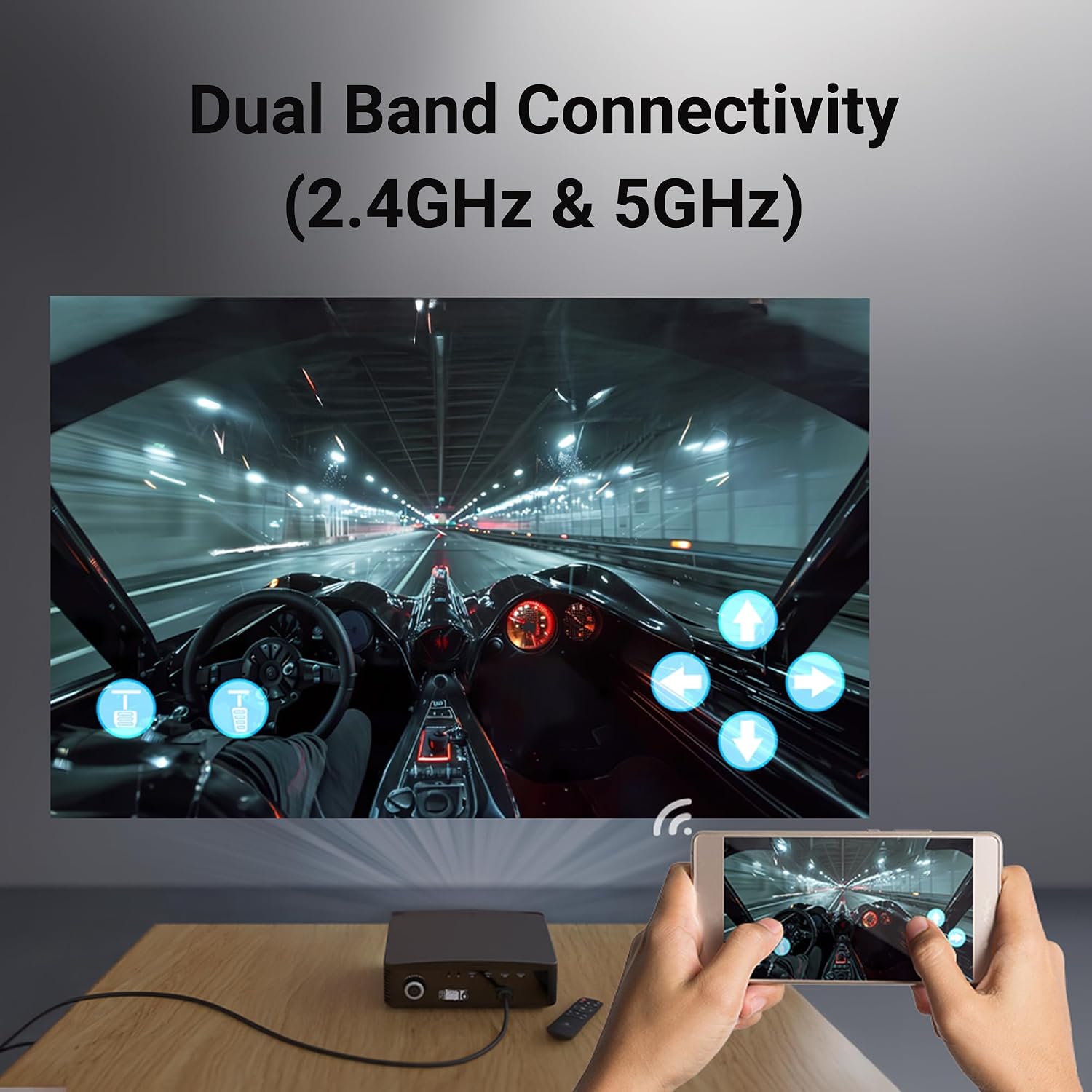 ZEBRONICS PIXAPLAY 16 Projector demonstrating dual band connectivity and screen mirroring