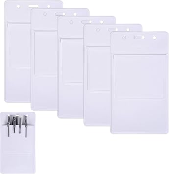 Wisdompro 5 Pack Heavy Duty Pocket Protector for Shirts, Lab Coats, Pants - Multi-Purpose- Holds Pens, Pointers, Cards, and Notes. Top is Pre-Slotted for Lanyard and Has Holes for Nametag - White