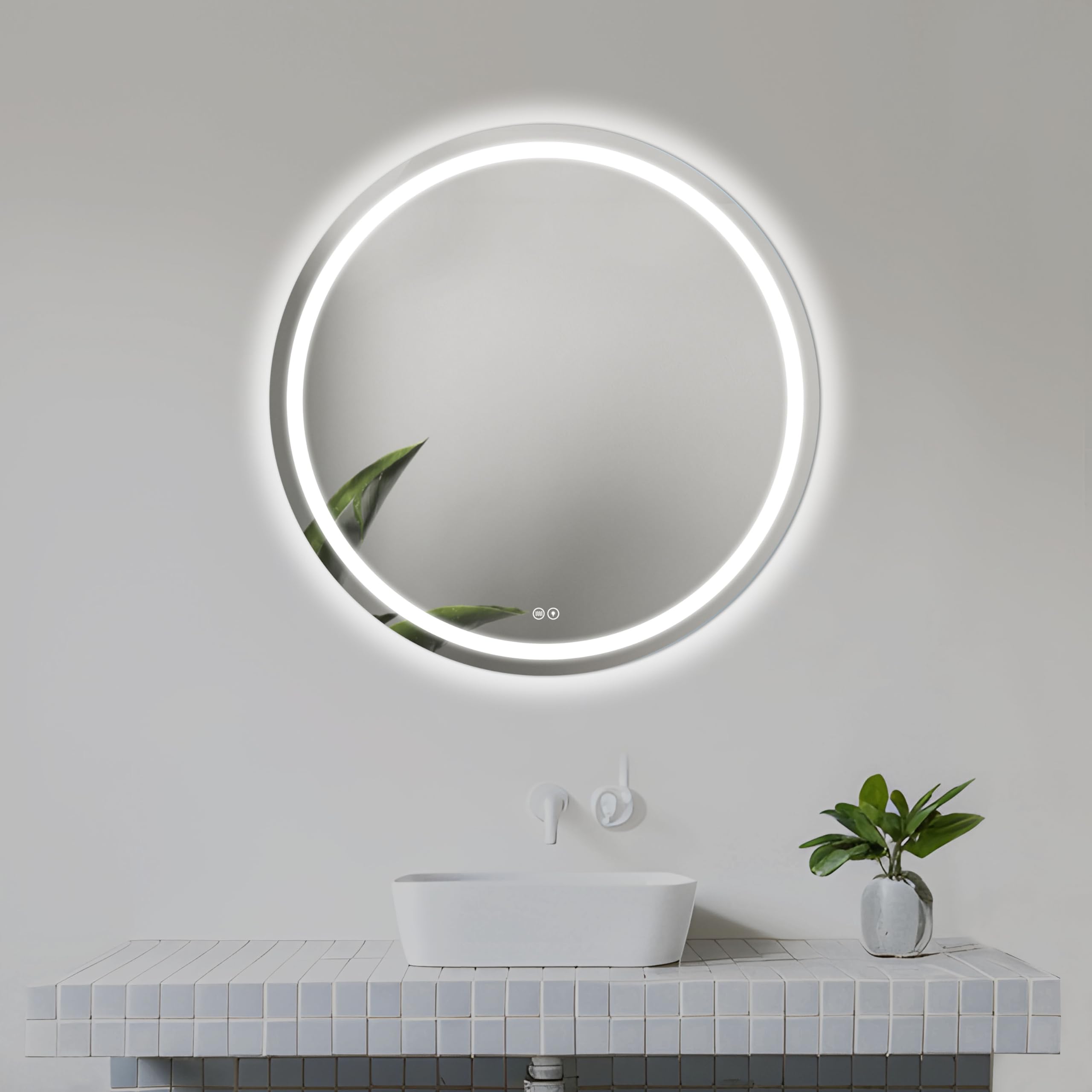 Miroir rond à LED pour salle de bain avec système antibuée intégré