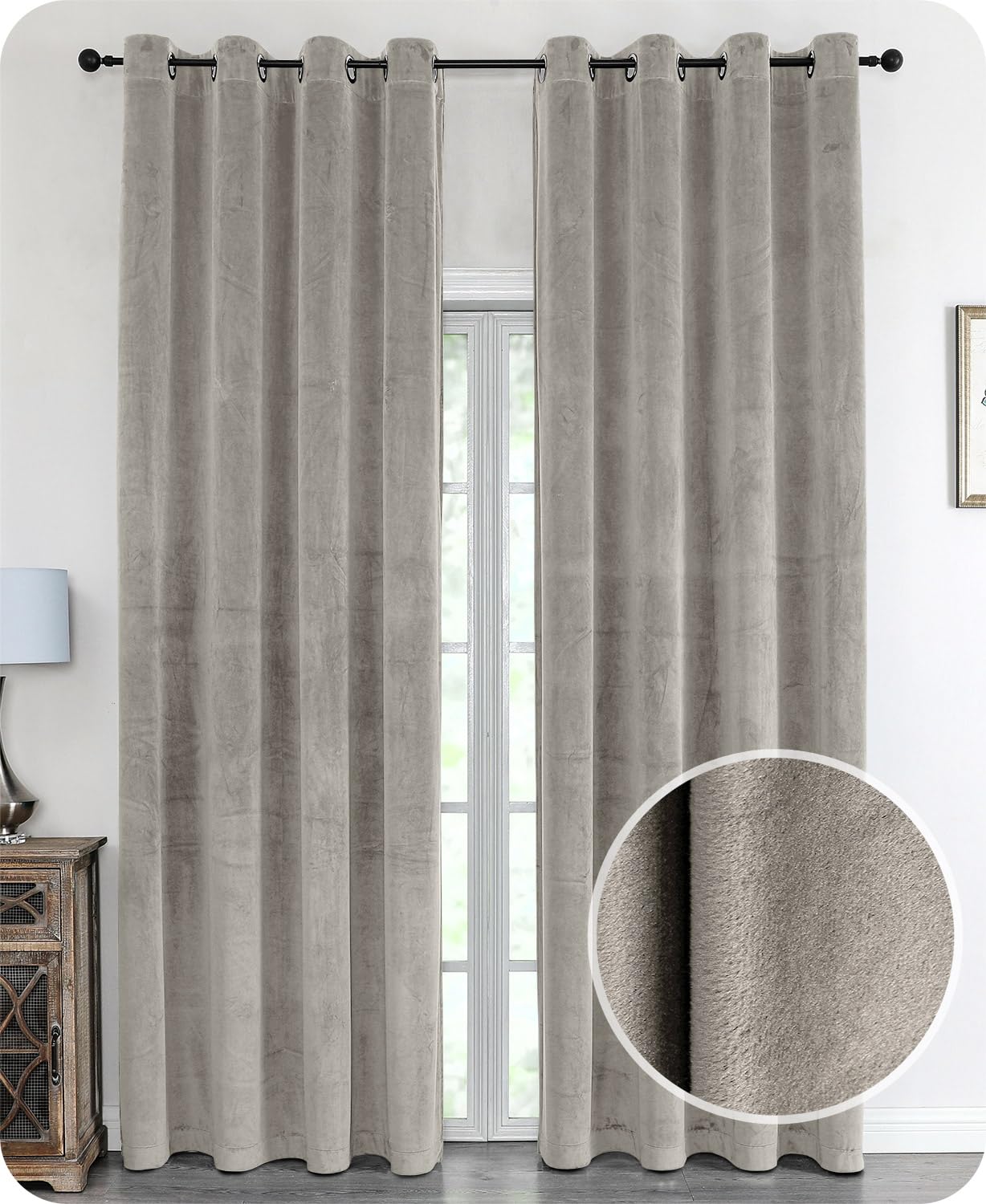 BEAUTEX Velvet Blackout Curtain with Eyelets Opaque 140 x 225 cm (Width 140 cm, Height 225 cm, Taupe)