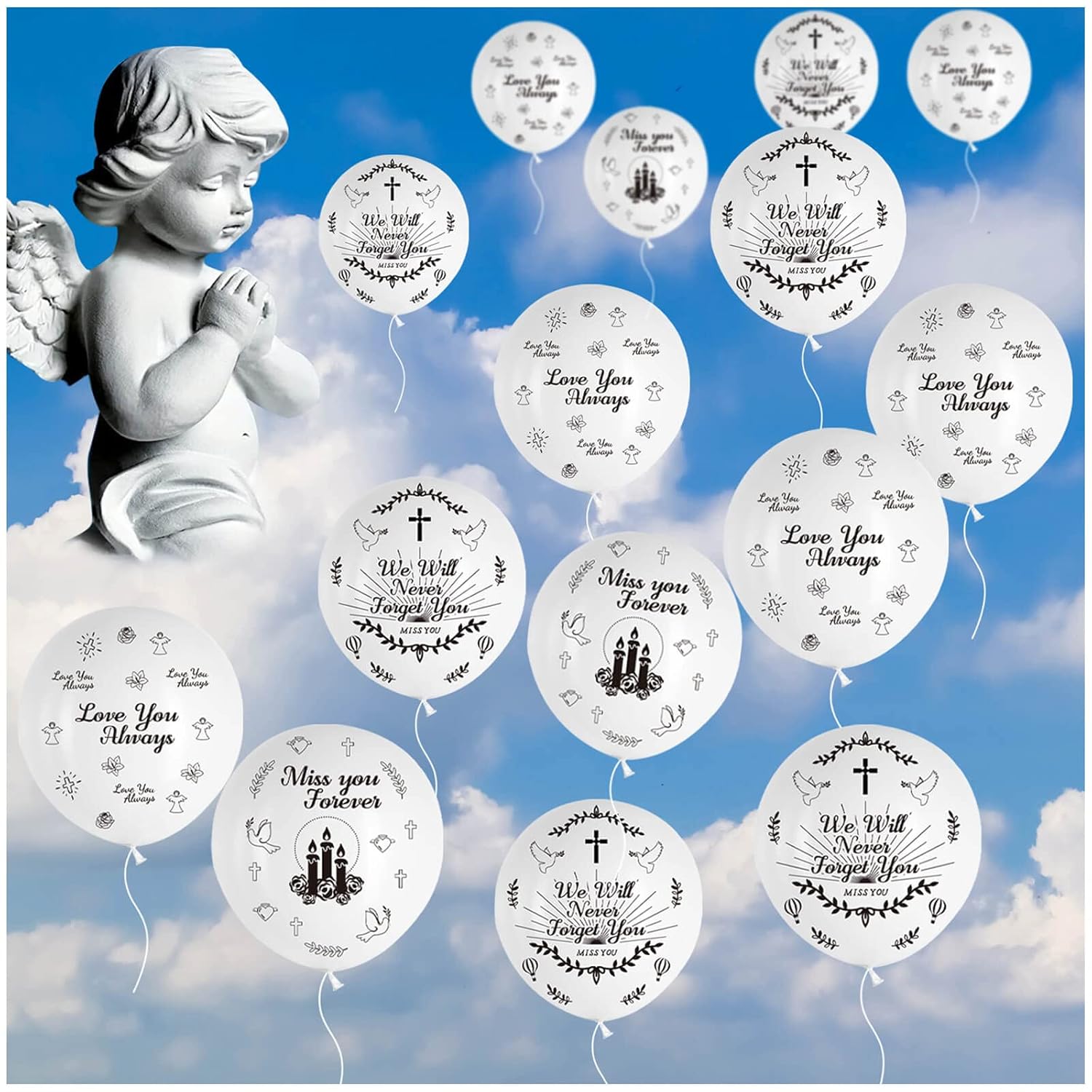 100Pcs Memorial Balloons, White Remembrance Funeral Celebration Latex