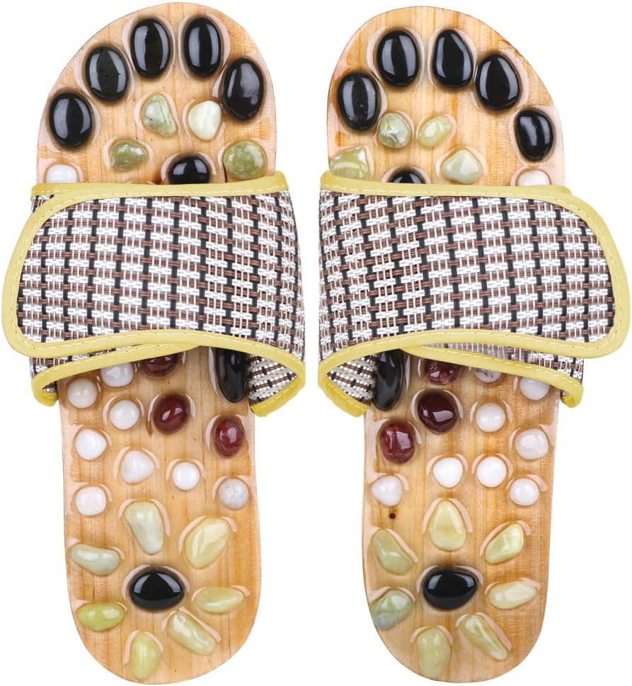 Comfecto Wooden Acupressure Sandals with Natural Stone, Therapeutic Reflexology Sandals for Foot Pain Relief Gifts for Wellness, Men 6.5-7 / Women 7.5-8.5 Feet Size