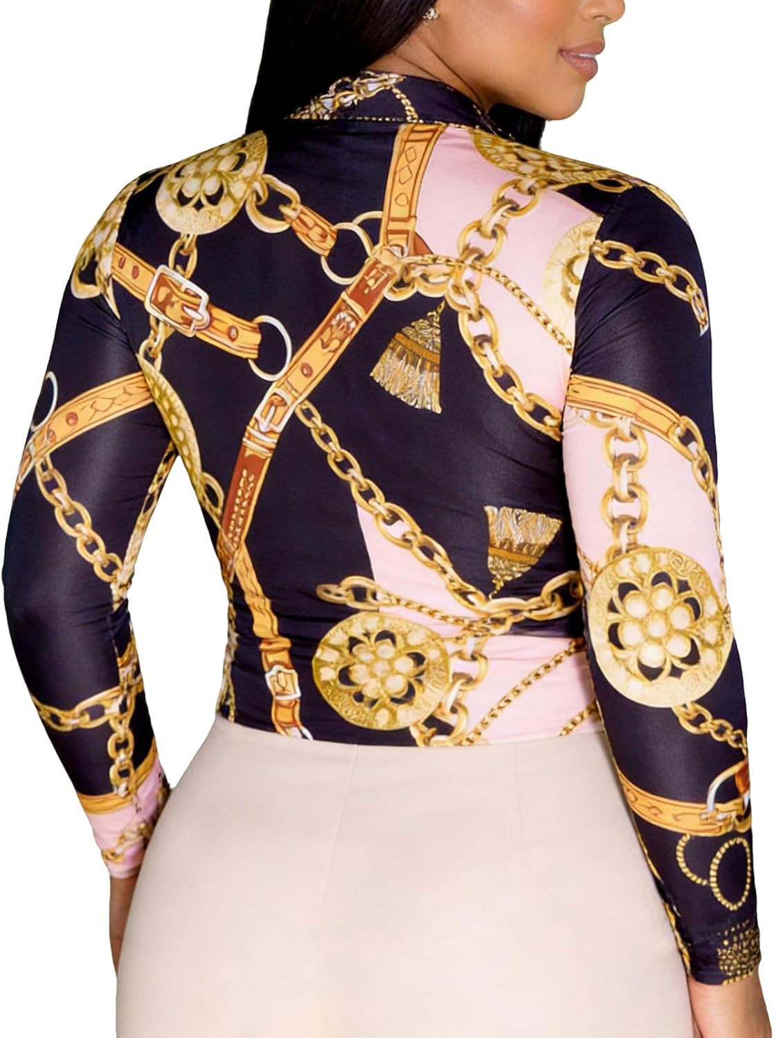 Buchona Blouses for Women Long Sleeve Floral Print Blouses & Button-Down Shirts Loose Collar Sexy Tops - Image 2