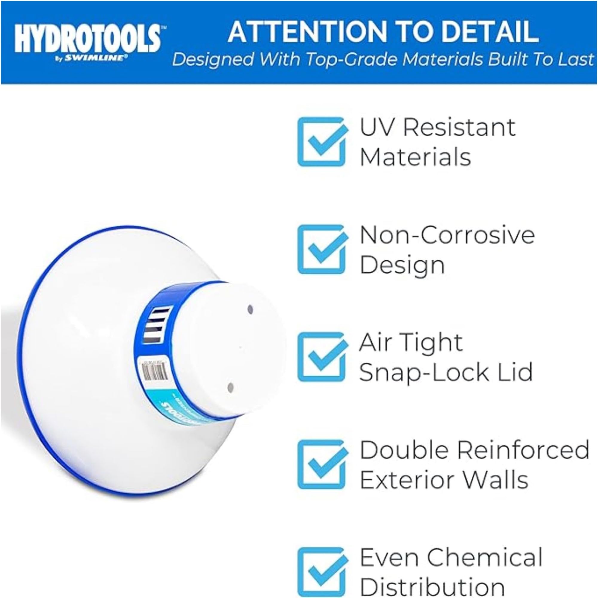HydroTools - Dispensador de productos químicos flotantes ajustables para piscina, blanco y azul