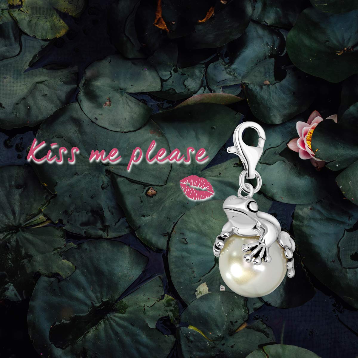 Quiges Charm con Cierre Rana en Perla Plateado Abalorios Joyería de Mujer