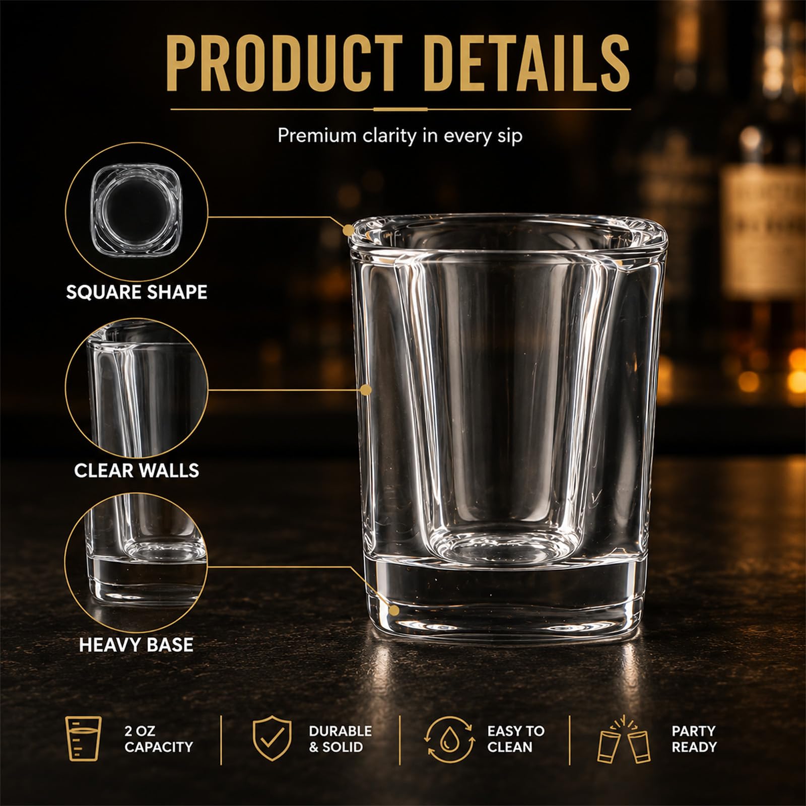 RUCKAE Juego de 12 vasos de chupito de base pesada, 2 onzas