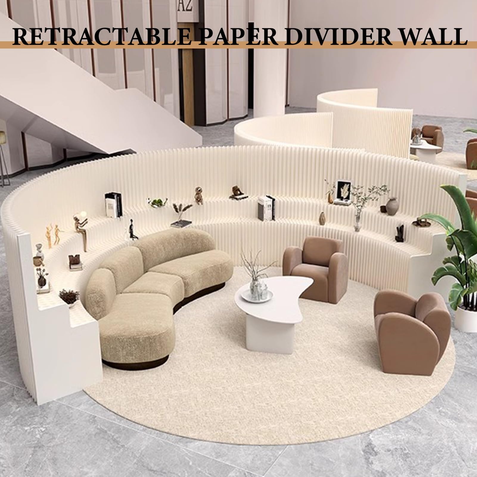 Biombo Separador Divisor De Habitación De Papel Retráctil, Pantalla De Privacidad Plegable, Divisor De Habitación De Pared De Papel Plegable Con Estante De Exhibición De Almacenamiento De 3 Capas(2x2m