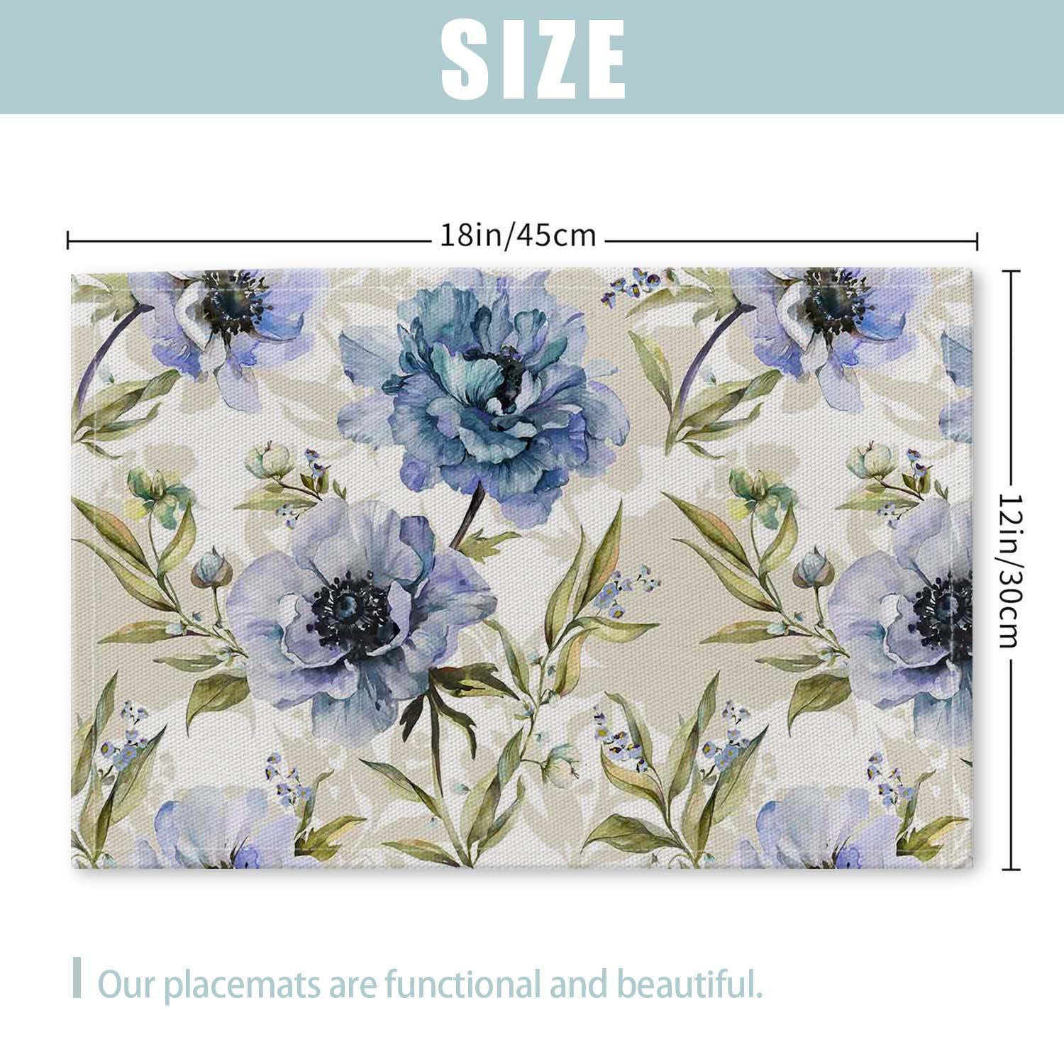 Marineblaue Tischsets Mit Weißen Blumen – 4 Stück, Waschbar & Rutschfest, Ideal Für Küche & Esszimmer, 30,5x45,7 Cm
