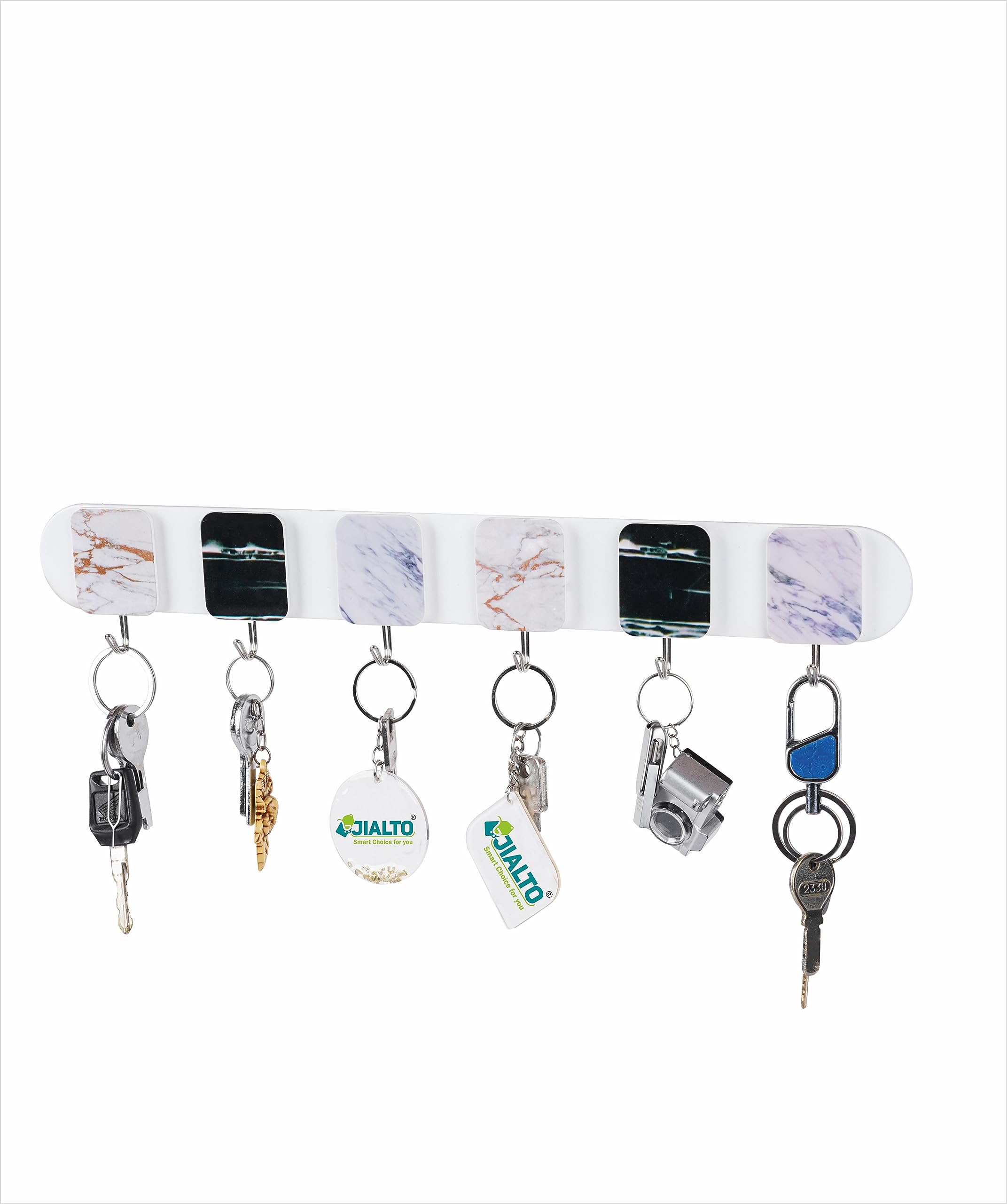 JIALTO Kitchen Utensil Rack Wall Mounted Steel Hook Punch-Free White & Black Marble Colour 6 Hook Strip Marble for Hanging Towels Kitchen Utensils Bags Keys