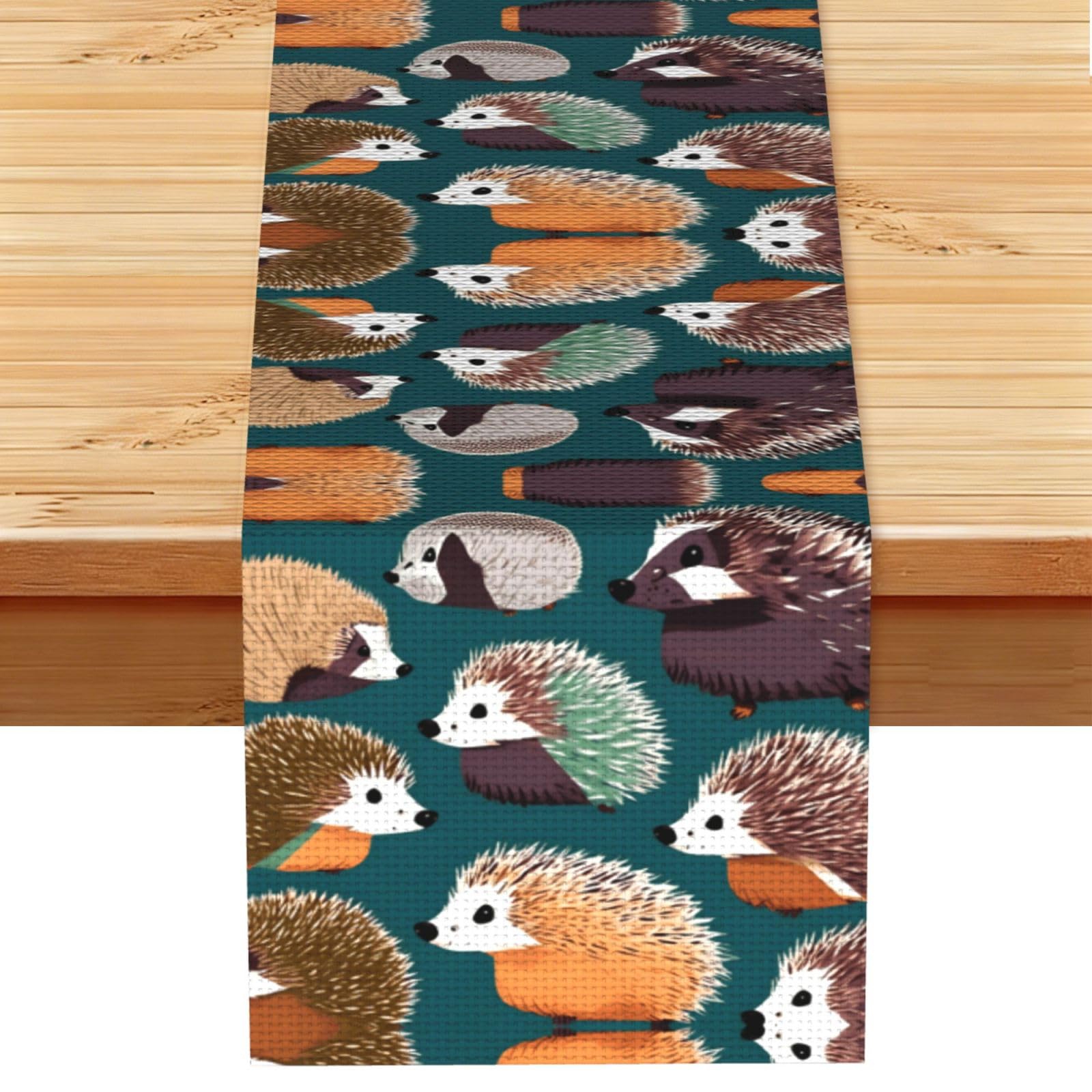 Many hedgehogs Printed Dining Table Runner 13x72 Inch, Non-Fading Decor for Kitchen Dresser Fireplace Mantel