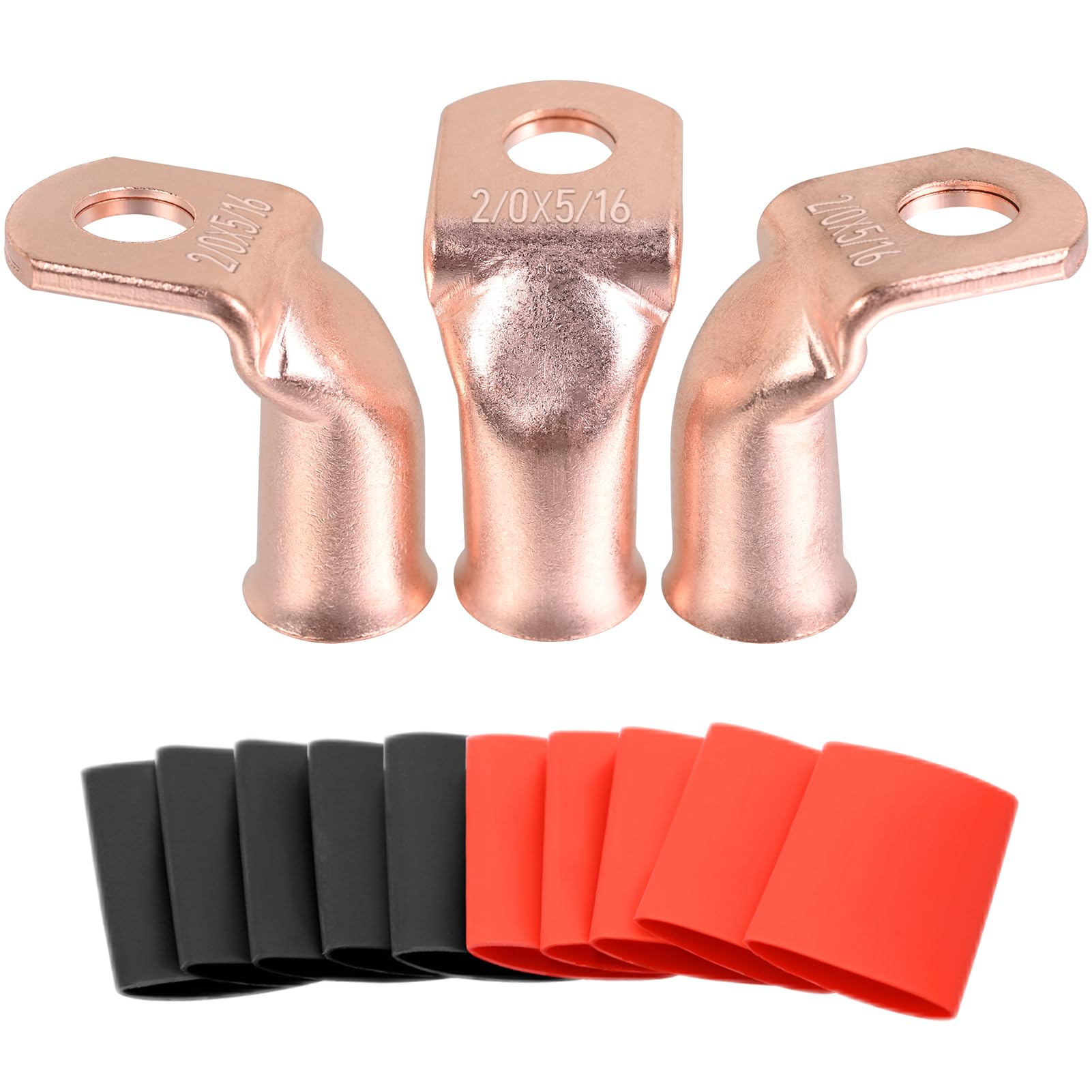 Bare Copper Cable Lugs 10pcs 2/0 AWG-5/16 90 Degree Bent Battery Lugs,Heavy Duty Wire Lugs,Ring Terminal,00 Guage terminals,Battery Cable Ends/