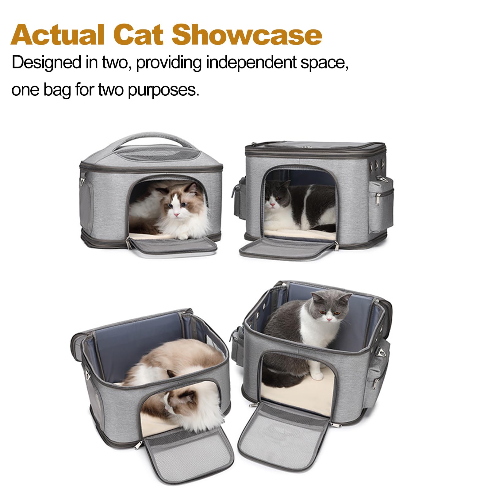 Trasportino Doppio per Gatti per 2 Gatti, Trasportino per Cani da Viaggio Zaino per Trasportini per Animali Domestici con Comoda Protezione per le Spalle (GREY)