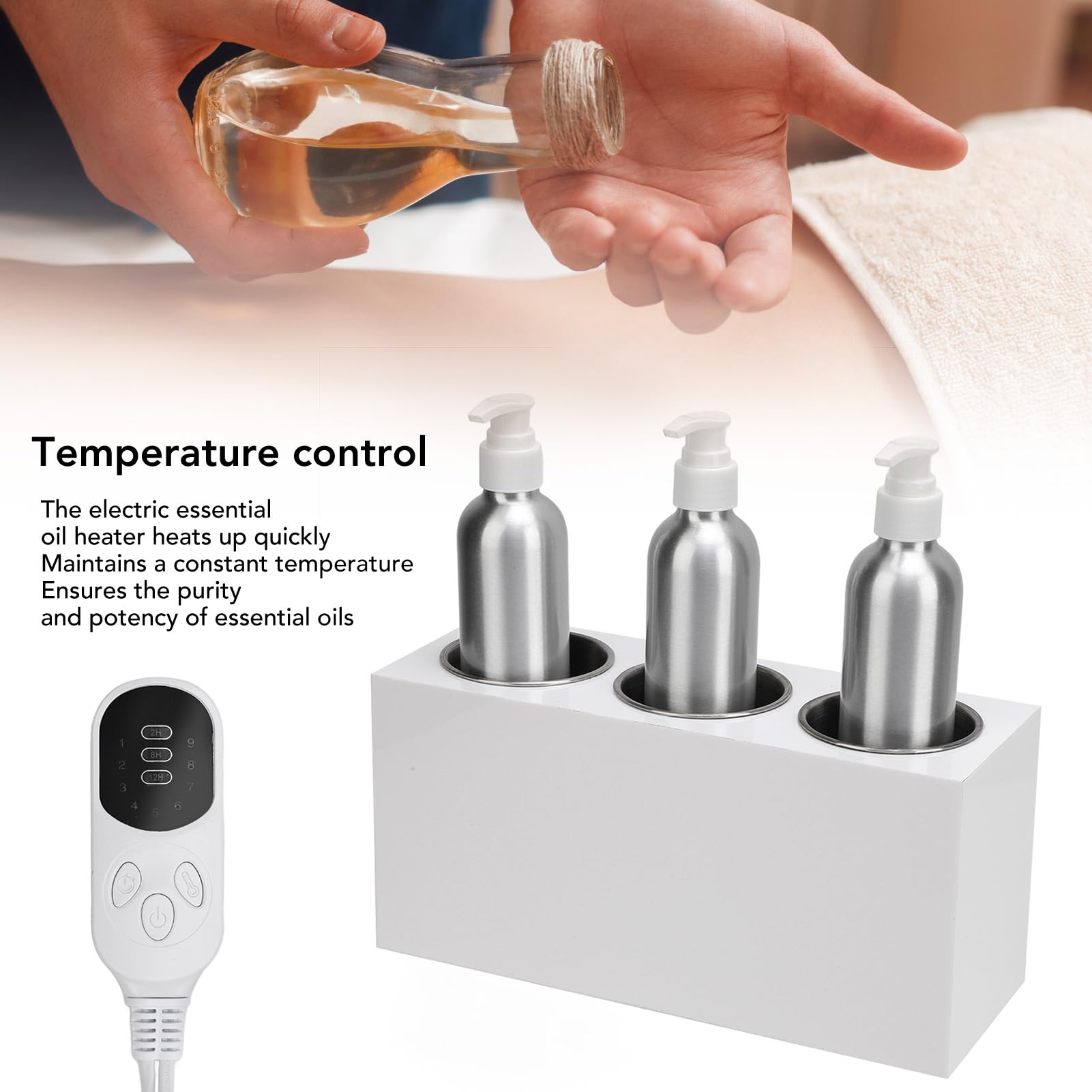 Ölwärmer für 3-Flaschen, Massageölwärmer mit konstanter Temperaturregelung, EU-Stecker