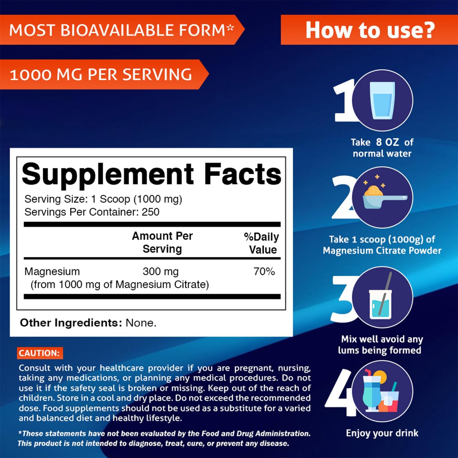 Vitamatic Magnesium Citrate 1000mg per Serving Supports Muscle, Joint, and Heart Health 250 Grams - 250 Servings - Image 2