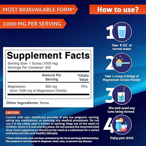 Miniatura 2 de Vitamatic Citrato de magnesio 1000 mg por porción apoya la salud muscular, articular y cardíaca, 8.82 oz - 250 porciones