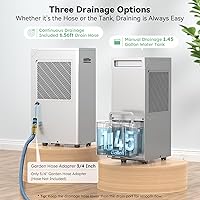 Vista 6 de Deshumidificador con certificado Energy Star para 5000 sq. ft., máx. 12.5 gal, estándar: 8.75 gal, con manguera de drenaje, con control inteligente