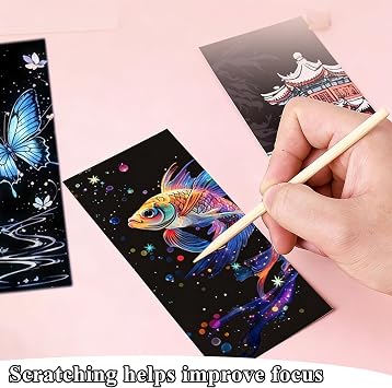 12PCS Animal World Scratch Art for Adults Kids, Rainbow Bookmarks Scratch Card Reveal Paper with Bamboo Stick, Arts and Crafts for Creative Entertainment, Scratch Art Party Bag Fillers